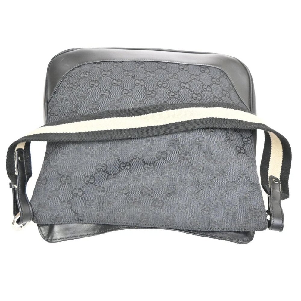 GUCCI Logo Shoulder Bag Canvas Leather Black White SHW 32TA265 - Picture 11 of 14